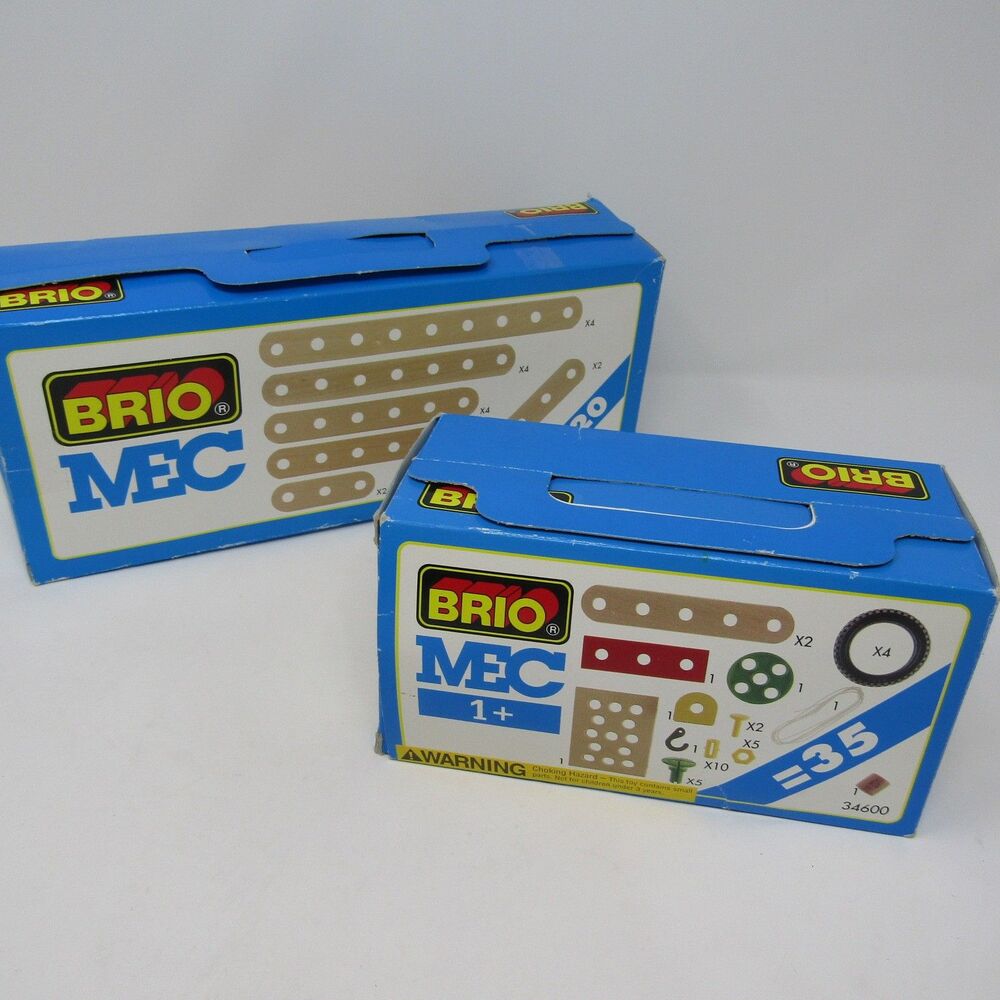 Vintage BRIO MEC 34600 & 34615 Building Toy Sets Wooden Construction Blocks Lot